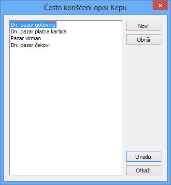Često korišćeni opisi za knjiženje
