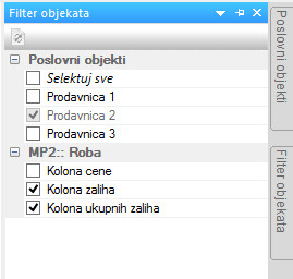 Premeštanje panela Poslovni objekti