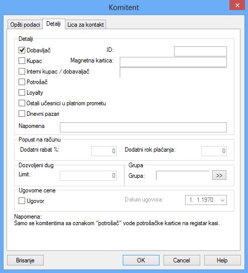 Podaci preduzeća o komitentu