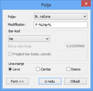 Unos polja u šablon